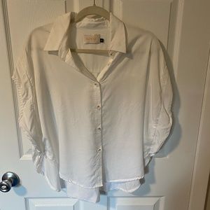 Anthropologie White Collared Loose-Fit Button-down Top